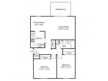 Taymil Woodruff Court 2 Bedroom 1 Bathroom Floor Plan